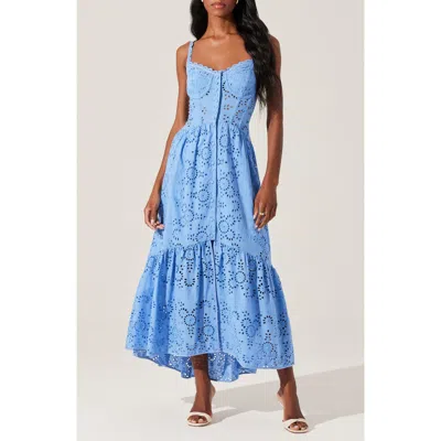 Astr The Label Yamila Cotton Eyelet High-low Dress In Blue