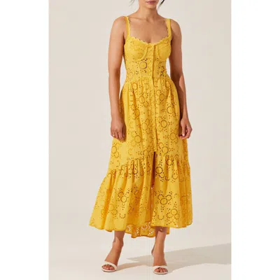 Astr The Label Yamila Cotton Eyelet High-low Dress In Mustard
