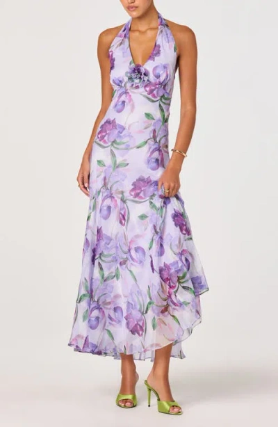 Astr The Label Yasmen Floral Plunge Halter Neck Maxi Dress In Purple