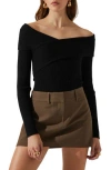 Astr The Label Zayla Crossover Off The Shoulder Rib Sweater In Black