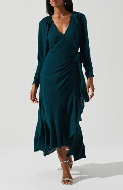 Astr The Label Zenaida Long Sleeve Faux Wrap Dress In Green