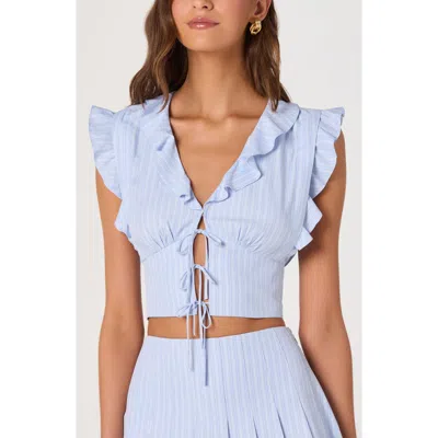 Astr The Label Zira Stripe Ruffle Crop Top In Blue