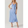 Astr The Label Zoie Ruffle Neck Satin Slipdress In Blue