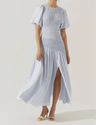 Astr Theoni Smocked Asymetric Dress In Blue