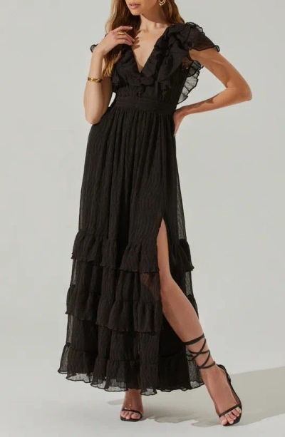 Astr Tiara Ruffle Chiffon Maxi Dress In Black