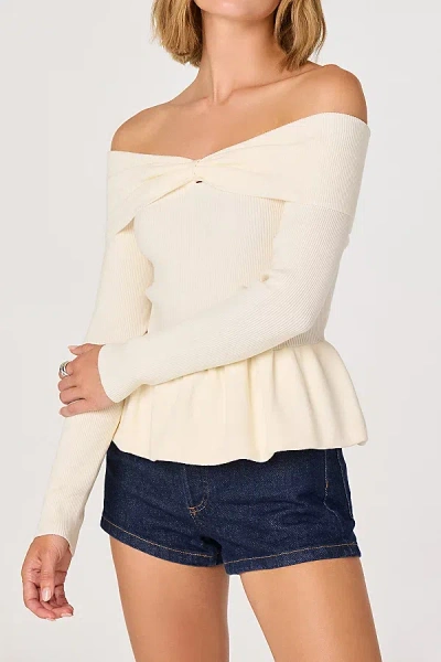 Astr Tiarra Peplum Off-the-shoulder Sweater In Cream, Women's At Urban Outfitters In Neutral