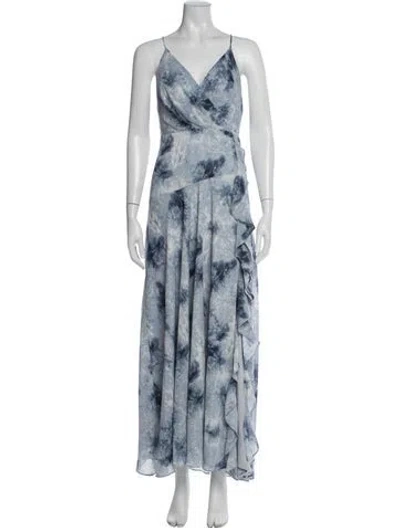 Pre-owned Astr Tie-dye Print Long Dress In Blue