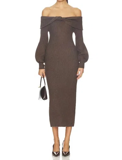 Astr Tilde Off Shoulder Sweater Dress In Walnut In Gray