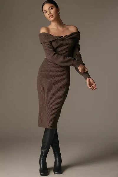 Astr Tilde Plus Off-shoulder Sweater Dress In Brown