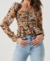 Astr Toni Long Sleeve Top In Brown Floral In Multi