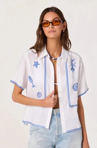 Astr Trace Embroidered Linen Button-up Shirt In White