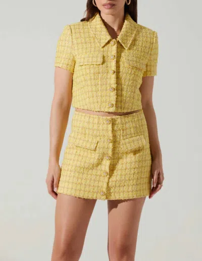Astr Tweed Mavey Skirt In Yellow