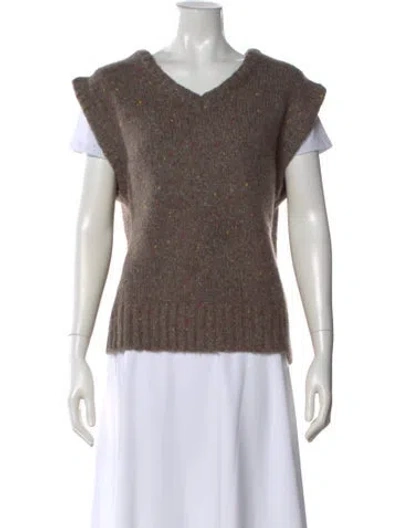 Pre-owned Astr Tweed Pattern V-neck Sweater In Brown