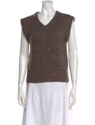 Pre-owned Astr Tweed Pattern V-neck Sweater In Brown