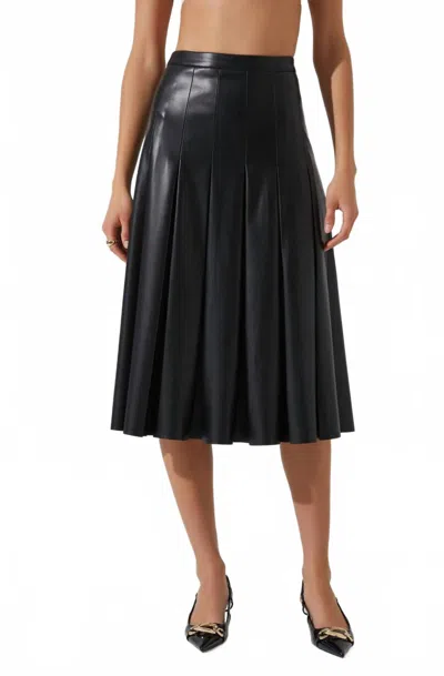 Astr Vena Pleated Faux Leather Skirt In Black