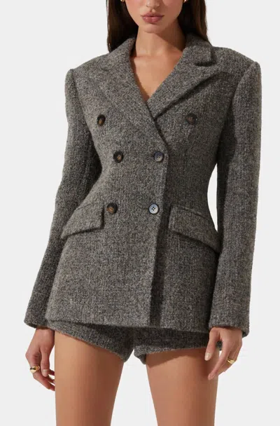 Astr Verity Double Breasted Blazer In Taupe Grey In Gray