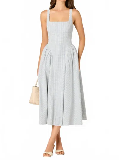 Astr Vinya Bow-back Midi Dress In Blue Plaid In Gray