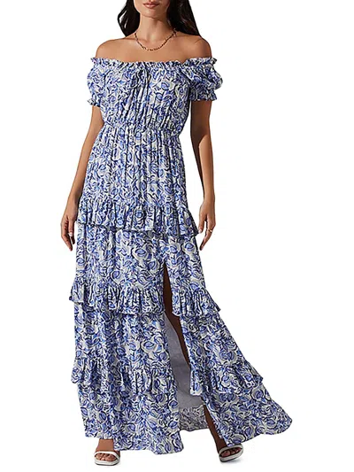 Astr Viona Womens Tiered Long Maxi Dress In Blue