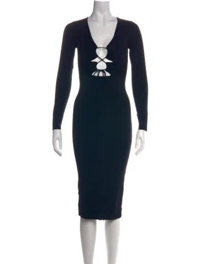 Pre-owned Astr V-neck Knee-length Dress In Black