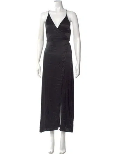 Pre-owned Astr V-neck Long Dress In Black
