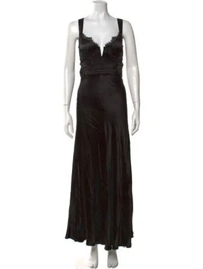 Pre-owned Astr V-neck Long Dress In Black