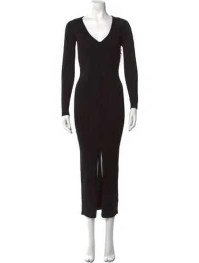 Pre-owned Astr V-neck Long Dress In Black