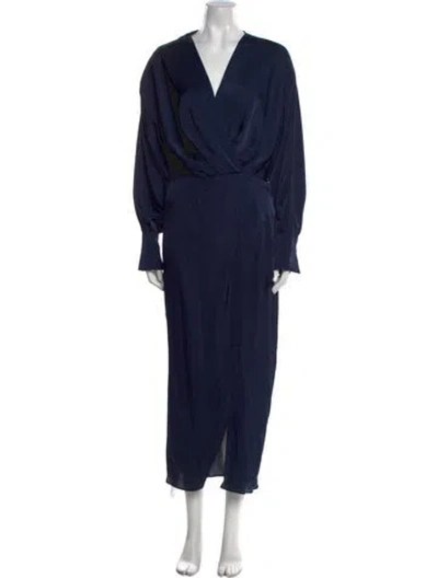 Pre-owned Astr V-neck Long Dress In Blue