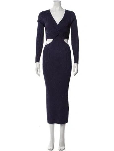 Pre-owned Astr V-neck Long Dress In Blue