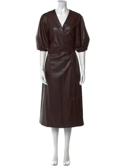 Pre-owned Astr V-neck Long Dress In Brown