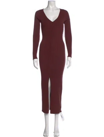 Pre-owned Astr V-neck Long Dress In Burgundy