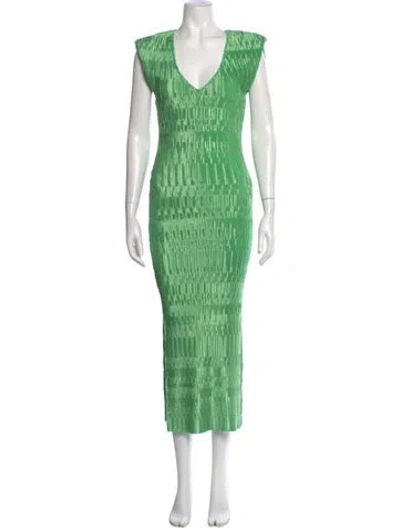 Pre-owned Astr V-neck Long Dress In Green