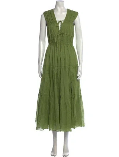 Pre-owned Astr V-neck Long Dress In Green