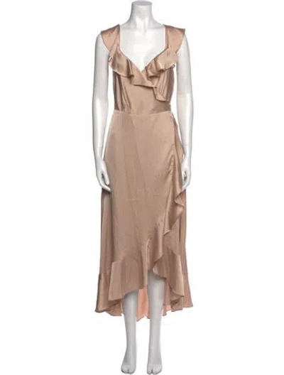 Pre-owned Astr V-neck Long Dress In Neutral