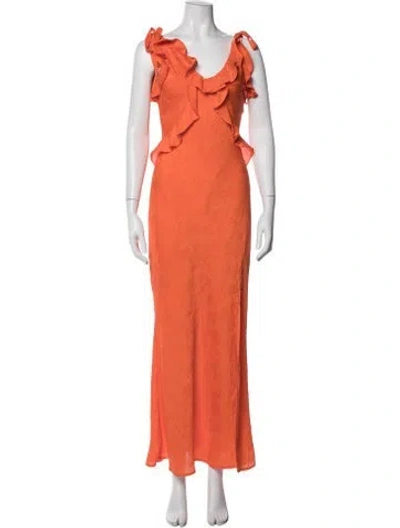 Pre-owned Astr V-neck Long Dress In Orange