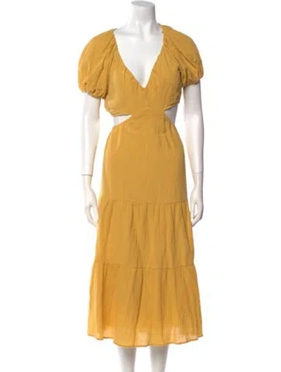 Pre-owned Astr V-neck Long Dress In Yellow