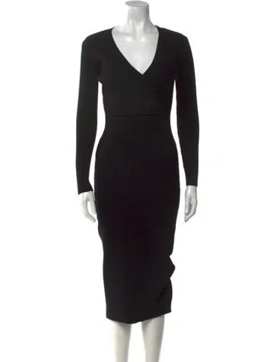 Pre-owned Astr V-neck Midi Length Dress In Black