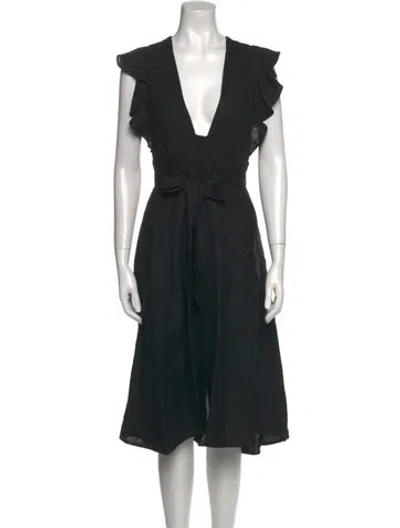 Pre-owned Astr V-neck Midi Length Dress In Black