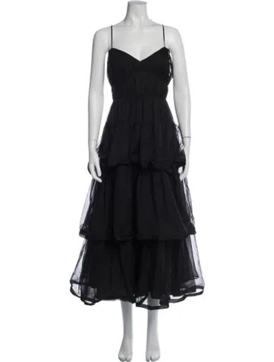 Pre-owned Astr V-neck Midi Length Dress In Black