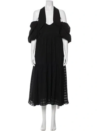 Pre-owned Astr V-neck Midi Length Dress In Black