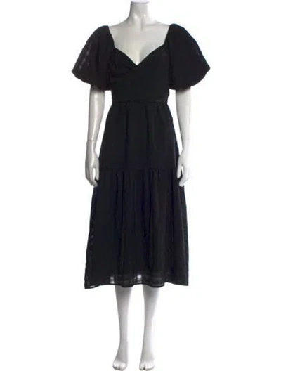 Pre-owned Astr V-neck Midi Length Dress In Black
