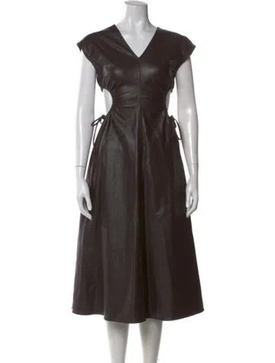 Pre-owned Astr V-neck Midi Length Dress In Brown