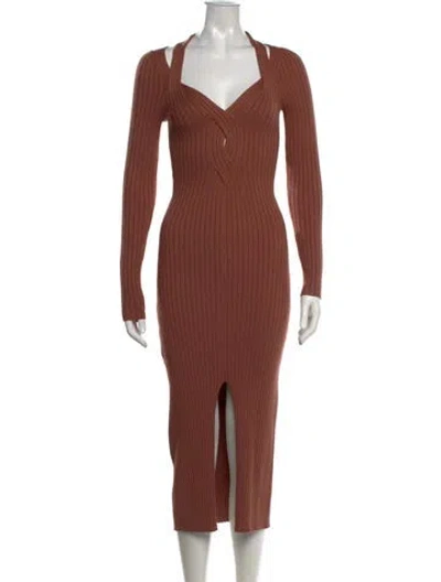 Pre-owned Astr V-neck Midi Length Dress In Brown
