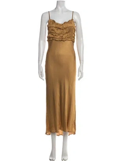Pre-owned Astr V-neck Midi Length Dress In Brown