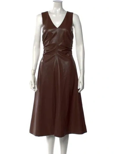 Pre-owned Astr V-neck Midi Length Dress In Brown