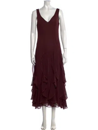 Pre-owned Astr V-neck Midi Length Dress In Burgundy