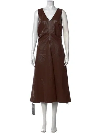 Pre-owned Astr V-neck Midi Length Dress W/ Tags In Brown