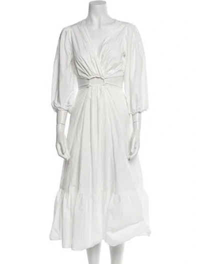 Pre-owned Astr V-neck Midi Length Dress In White
