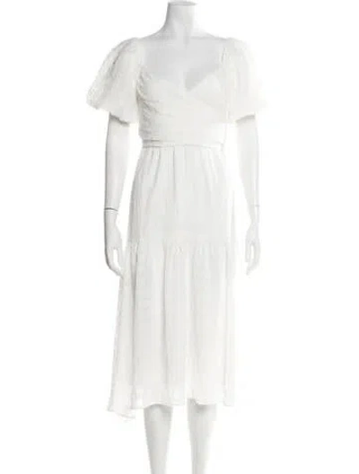 Pre-owned Astr V-neck Midi Length Dress In White