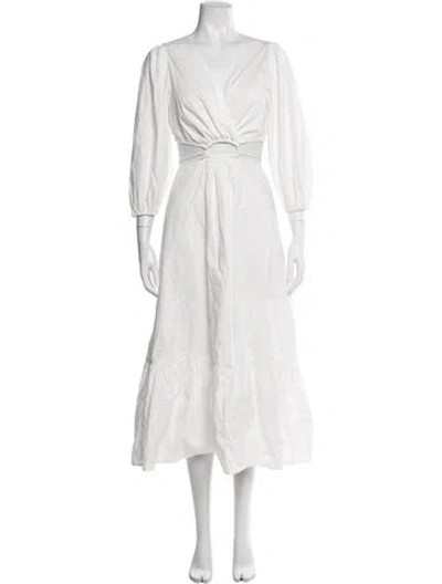 Pre-owned Astr V-neck Midi Length Dress In White
