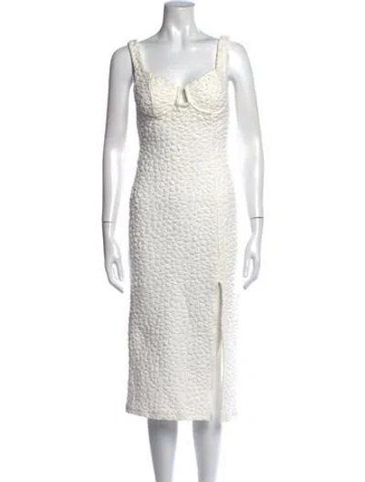 Pre-owned Astr V-neck Midi Length Dress In White